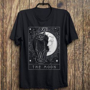 Tarot Card Crescent Moon And Cat Graphic T-Shirt